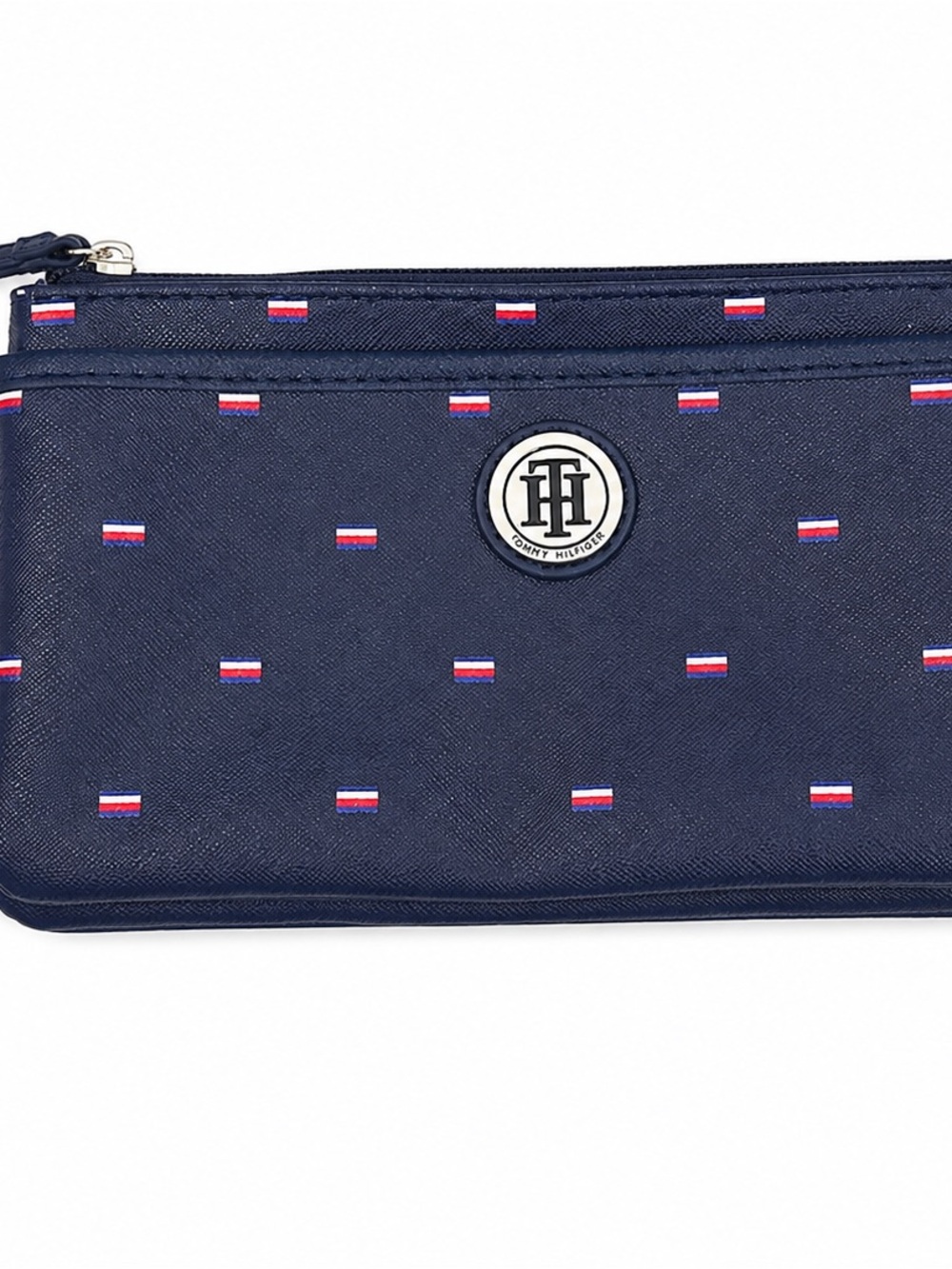 Tommy Hilfiger Navy Logo Zip Card Case with Flag Print